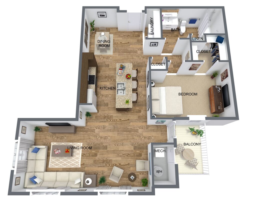 Honeysuckle 1 Bed, 1 Bath Floor Plan Honeysuckle 1 Bed, 1 Bath Floor Plan
